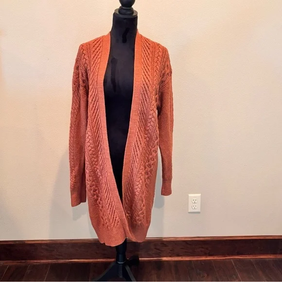 Nili Lotan x Target Open Front Cable Knit Cardigan Rusty Orange, Small - Picture 3 of 14